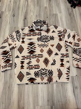ZAFUL Men's 1/4 Zipper Ethnic Aztec Fleece Pullover size Large